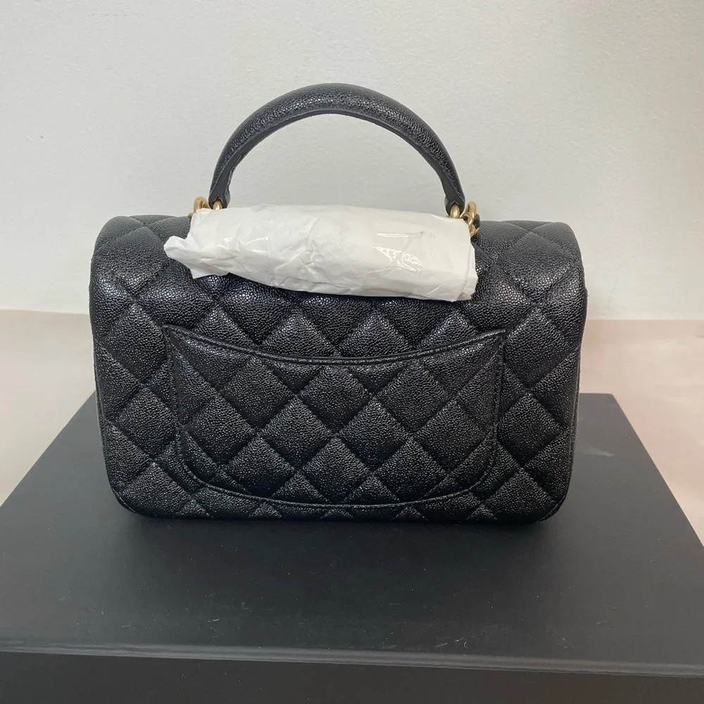 New CHANEL Caviar Quilted Mini Top Handle Rectangular Flap Bag